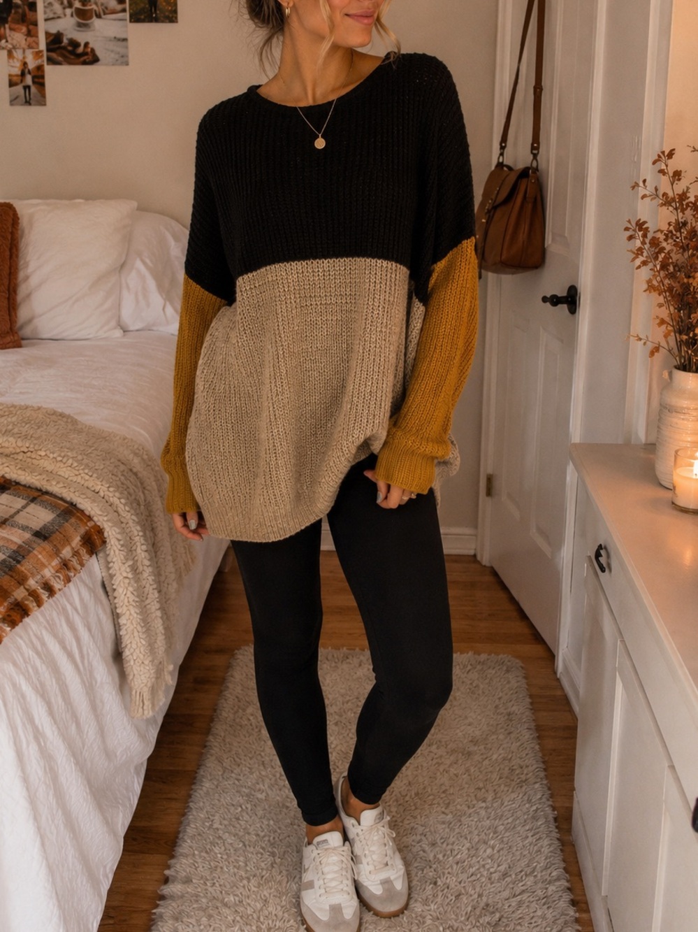 SHEIN Cozy Oversized Colorblock Sweater Long Sleeve Fall Size XL